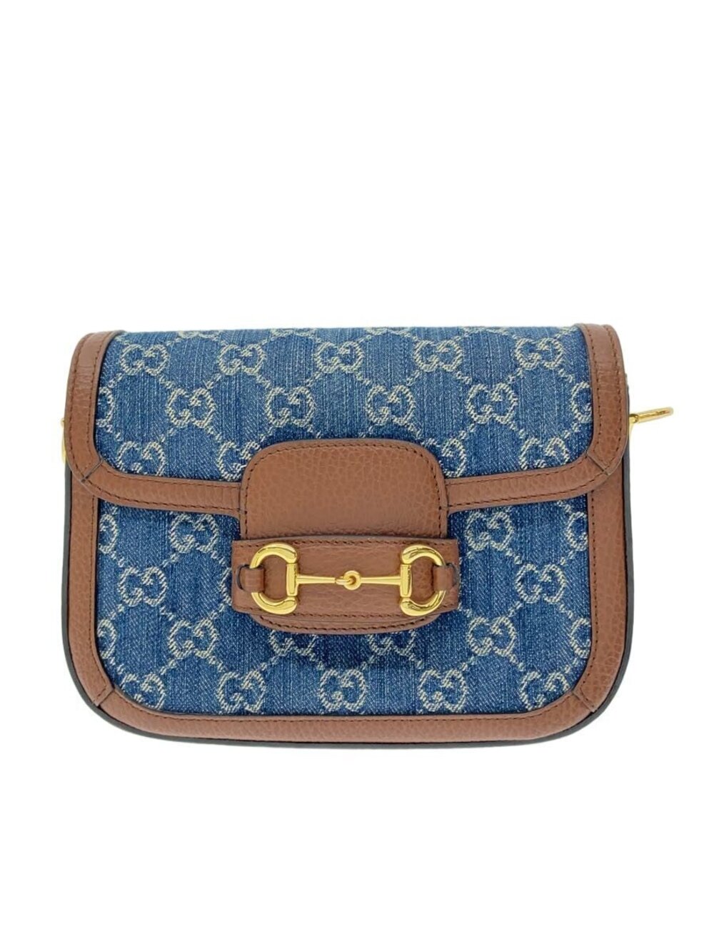 Gucci Horsebit 1955 Shoulder Bag blue GG monogram denim brown leather